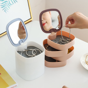 Wanita 4 Lapisan Kecil Kotak Penyimpanan Perhiasan Anting-Anting Pemegang Perjalanan Perhiasan <span class=keywords><strong>Tray</strong></span> Case dengan Tutup Berputar Kotak Perhiasan - Product Image 4