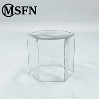 Table d'appoint hexagonale en verre ondulé bleu, style artistique moderne, vente directe usine, idéale pour villa, salon, chambre, hôtel, durable