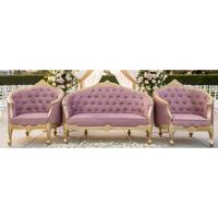 Ensemble de canapés de scène de mariage royal de luxe, canapé nuptial en métal sculpté doré, 2 chaises de roi, fait main, nouvelle arrivée, vente en gros, élégant et moderne