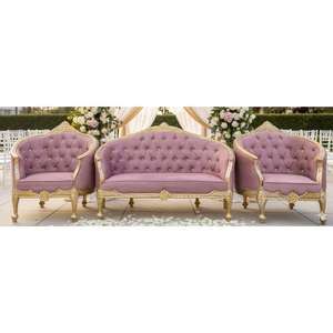 Luxury Royal Wedding Stage <b>Sofa</b> Set – <b>Gold</b> Carved Wooden Bridal Couch with 2 King Chairs Handmade Bulk Product - Product Image 2