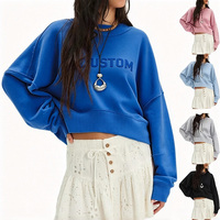 Pull-over personnalisé bleu roi pour femme, col rond, coupe courte, épaules tombantes, manches longues, poignets côtelés, vente en gros