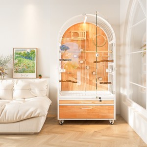 Commercio all'ingrosso della fabbrica gabbia per uccelli in legno massello grande Villa di lusso, speciale gabbia per uccelli in vetro trasparente - Product Image 6