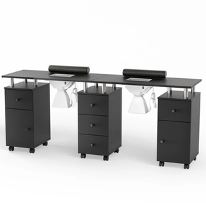 Double Manicure Table With 2 Electric Dust Collectors and Wrist Rest &amp; Drawers &amp; Cabinets &amp; Open Spaces <strong>Nail</strong> <strong>Tech</strong> <strong>Desk</strong> - Product Image 1