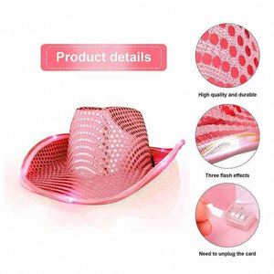 Custom Unisex PINK Led Jazz Light up <b>SEQUIN</b> Cowgirl Cowboy Hat Wholesale White Western Women Men Party HAT - Product Image 4