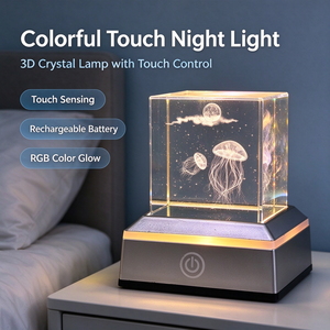 Cube de cristal lumineux personnalisé avec ciel étoilé, design minimaliste, décoration de chambre à coucher, <span class=keywords><strong>veilleuse</strong></span> d'animaux marins, cadeau d'anniversaire - Product Image 2