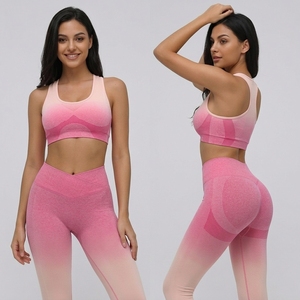 Activewear Ladies 2 Pieces Gradient Scrunch Butt Leggings Taille Haute Seamless Yoga Sets pour Femmes - Product Image 1