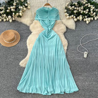 Robe longue décontractée jaune froncée à épaules dénudées coupe trapèze élégante pour femme, idéale pour les fêtes et le quotidien