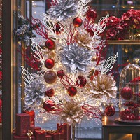 Spray de corail de Noël floqué rouge et blanc de 14 cm (5,5 pouces) pour arrangements floraux de fêtes - Vente en gros