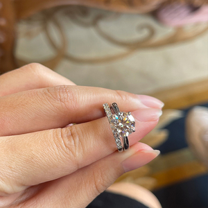 Anillo de Boda de Cuatro Garras <span class=keywords><strong>para</strong></span> Mujer con Moissanita de 8mm y 2ct y 2mm, Conjunto de Joyería de Moda con Engaste de Garras <span class=keywords><strong>para</strong></span> Parejas Recién Casadas, Venta Caliente - Product Image 5