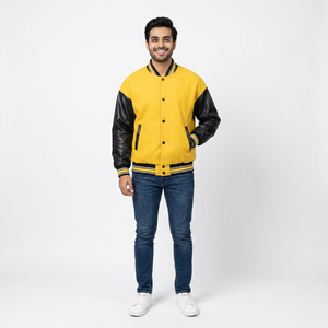 <b>Men's</b> Baseball Varsity <b>Jacket</b> with <b>Long</b> Sleeves Wholesale Windproof Quilted Stand Collar Front Logo 100% Cotton - Product Image 1