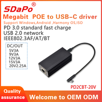SDAPO-Controlador PoE de alto voltaje, convertidor adaptador PoE a PoE de alto voltaje, voltaje de entrada de 44-57V, megabit, PoE a USB-C, 1500V