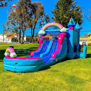 Trampolín Inflable Verde Mármol, Castillo Hinchable con Tobogán de Agua y Piscina - Product Image 3