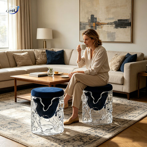 ML Ice-Effect Transparent Resin <b>Stool</b> With Velvet Cushion Modern Accent Furniture - Product Image 1