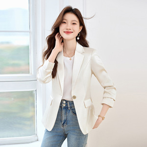 Women's Black Blazer Polyester Solid Color Anti-Wrinkle Formal Suit Jacket - Product Image 2