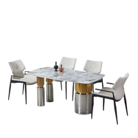 Ensemble de salle à manger moderne avec chaises en tissus variés, table à manger durable avec plateau en marbre pour meubles d'appartement