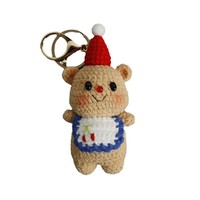 Porte-clés ours en peluche de Noël fait main au crochet, adorable ours tricoté avec chapeau, charmant porte-clés à suspendre au sac