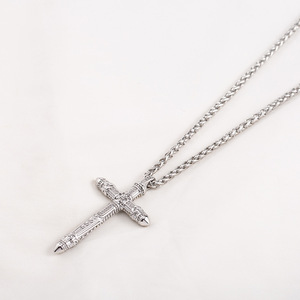 Men's Stainless Steel <b>Cross</b> Pendant Necklace Long <b>Chain</b> Hip Hop Style Geometric Design Gift Jewelry - Product Image 3