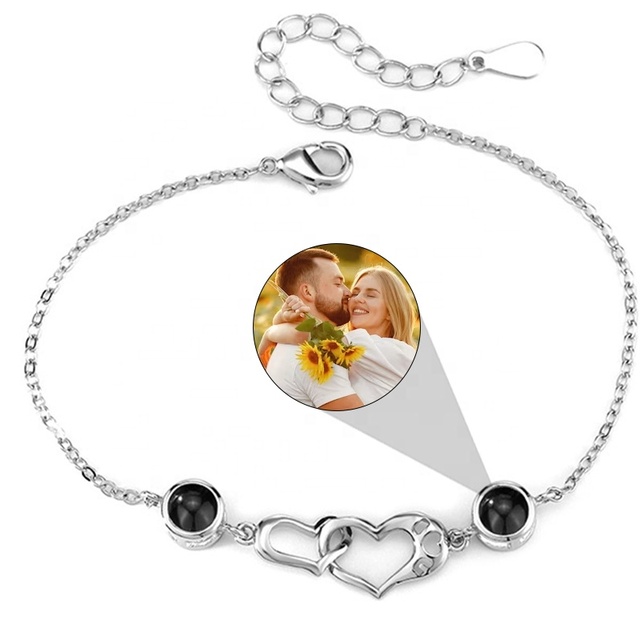 Custom Photo Projection Bracelet Unique Double Love Heart Bracelet Drops-hipping Personalized Jewelry Couple Slim Bracelet