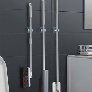Waterproof PVC Wall-Mounted Kitchen Bathroom & Living Room Storage Rack with Eco-Friendly Traceless Mop <b>Clip</b> and Broom Hanger - Product Image 2