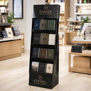 Étagère de présentation en carton ondulé à plusieurs niveaux pour livres et magazines, impression HD, charge stable pour librairies et supermarchés - Product Image 1