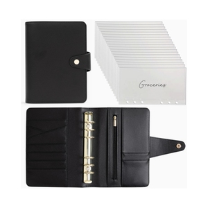 Custom Personalised A6 Pebble Leather Gold Ring <strong>Binder</strong> Cover <strong>Cash</strong> <strong>Stuffing</strong> Money Saving Budget <strong>Binder</strong> with <strong>Cash</strong> Envelopes - Product Image 5