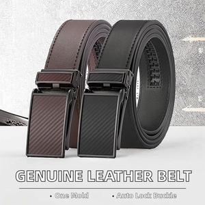 Cinturón Formal de Cuero Genuino para Hombre, Patrón Geométrico, Hebilla de Aleación con Cierre Automático, Ancho de 3.5 cm, Longitud Ajustable de 110-125 cm - Product Image 2