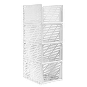 Collapsible Wardrobe Storage <b>Baskets</b> Stackable Plastic Drawer Organizers Foldable <b>Shelf</b> Bins for Home Organization - Product Image 4