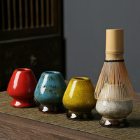 Kit complet de matcha éco-responsable de haute qualité Japandi, bol en porcelaine, fouet, support, tamis en acier inoxydable, cuillère en bambou