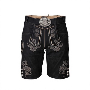 Pantalones Cortos de Cuero Bávaro Unisex, Cintura Alta Elástica, Transpirables, de Gamuza de Cabra Genuina, con Botón Frontal - Product Image 1