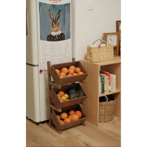 Étagère de rangement en bois à 3 niveaux, panier à fruits détachable pour cuisine et salon, couleur bois naturel, type sur pied, durable - Product Image 1