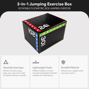 Caja de Salto Pliométrica de Espuma 3 en 1 para Gimnasio en Casa con Múltiples Opciones de Altura, Pliométrica Versátil con Superficie Antideslizante para Entrenamiento de Fuerza - Product Image 6