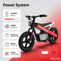 Moto électrique tout-terrain pour enfants, 3 roues, moteur brushless, démarrage à clé, lumières musicales, pneus gonflables, jouet d'extérieur, cadeau