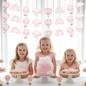 Lot de 3 guirlandes décoratives pour fête à thème montgolfière <span class=keywords><strong>rose</strong></span>, idéales pour les filles, style vintage, aventure mondiale - Product Image 4