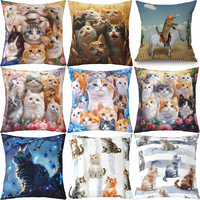 Housse de coussin florale avec chat mignon, 18 * 18 pouces, en lin, pour les amoureux des chats, adaptée à la décoration de la chambre d'enfant, du canapé