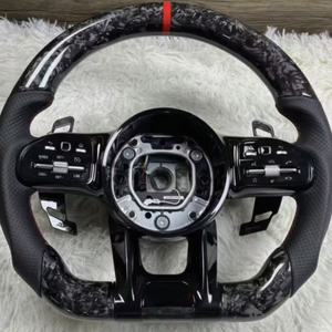 พวงมาลัยคาร์บอนไฟเบอร์ฟอร์จ สำหรับรถยนต์เมอร์เซเดส รุ่น GT 63 CLA CLS E <span class=keywords><strong>S</strong></span> C <span class=keywords><strong>Class</strong></span> SL W177 W176 W211 W212 W213 W218 W221 W463 หุ้มหนัง - Product Image 1