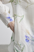 Chemisier Élégant 100% Ramie pour Femme, Imprimé Floral Vintage, Manches Longues, Coupe Ample Décontractée, Respirant, Vêtement en Fibre Naturelle 2026