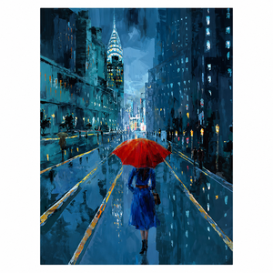 Peinture à l'huile artisanale sur toile, paysage urbain pluvieux, parapluie rouge, rue nocturne urbaine, <span class=keywords><strong>art</strong></span> mural pour la décoration de l'hôtel, du bureau, de l'appartement, du hall - Product Image 5