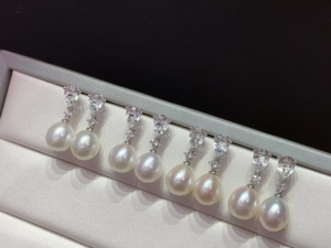 Elegant S925 Sterling <b>Silver</b> <b>Stud</b> <b>Earrings</b> Embedded With Smooth Natural Freshwater Pearl And Clear White Topaz Customizable Fine - Product Image 6