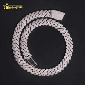 أزياء الهيب هوب بلينغ issanite مخصصة مع 15 سلسلة ربط كوبية سميكة مجوهرات الرجال الفضية - Product Image 1