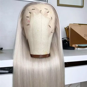 Parrucca frontale in pizzo dritto <span class=keywords><strong>capelli</strong></span> umani pizzo svizzero trasparente colore argento bianco 13x4 parrucche brasiliane anteriori in pizzo - Product Image 6