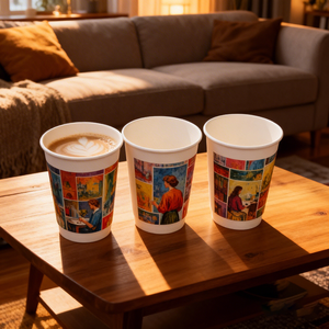 Good Quality Custom Printed Logo <b>Disposable</b> Double Wall Paper Coffee Milk Tea Hot Drink <b>Cup</b> With Lids - Product Image 1