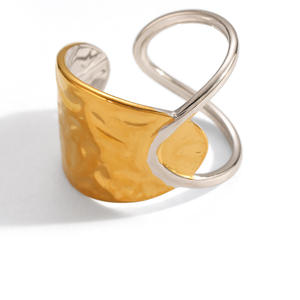 Fashion Rings Stainless Steel Minimalist Design Color <b>Block</b> 18k Gold Plated Geometric <b>Shape</b> Women's Gift Jewelry - Product Image 2