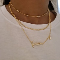 Collier Ouj Personnalisé en Laiton Plaqué Or 14K 18K avec Zircon Cubique Bijou Lettre Arabe Amour Prénom pour Femme 26x8mm avec Chaîne 40+8cm