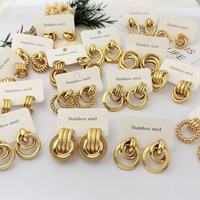 Серьги-гвоздики RINHOO из нержавеющей стали 316L для женщин, изящные, модные, с покрытием из 18-каратного золота PVD, геометрические, оптом