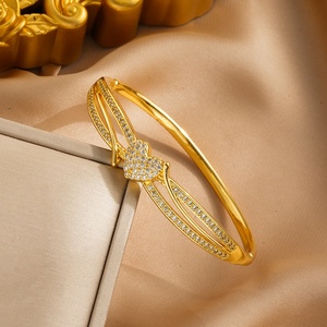 Bracelet tendance en cuivre plaqué argent/or avec zircon, formes géométriques, cœur d'amour, pour femme, <span class=keywords><strong>jeune</strong></span> fille, <span class=keywords><strong>cadeau</strong></span> pour <span class=keywords><strong>mariée</strong></span> - Product Image 2