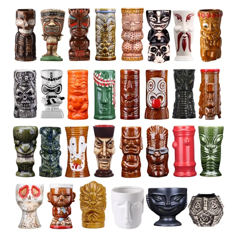 Grosir Skeleton totem cangkir koktail Hawaii mug Tiki keramik