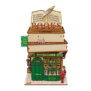 Tonecheer Time Bookstore 3D Puzzle Bookstore Model Doll House DIY Building Games Kids Puzzle Toys