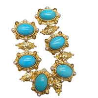 Collier vintage plaqué or motif fleur de squash, ensemble de bijoux en pierre turquoise style western pour femme, cadeau de mariage et de fiançailles