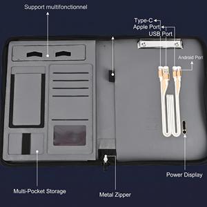 Carnet A4 personnalisable <span class=keywords><strong>rechargeable</strong></span> avec batterie 8000 mAh, chargement sans fil, ports multi-connecteurs, <span class=keywords><strong>organiseur</strong></span> en cuir PU, cadeau personnalisable - Product Image 5