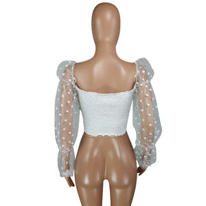 Blusa Sexy <span class=keywords><strong>de</strong></span> Encaje Transparente con Mangas Abullonadas, Ropa <span class=keywords><strong>de</strong></span> Diseñador para Mujer, Cuello Redondo, Top <span class=keywords><strong>de</strong></span> Moda para Club, Fiesta - Product Image 5